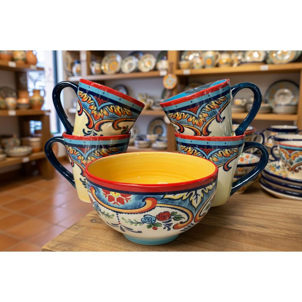 Hand-Painted Euro Ceramica Mug & Bowl Set – Colorful Floral Ceramic.
